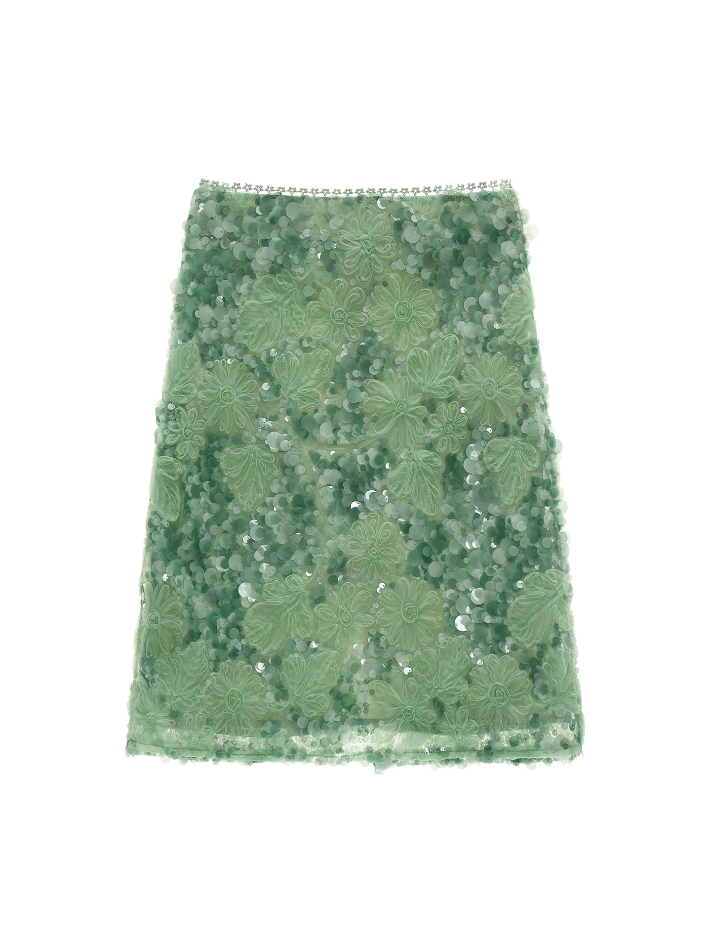 Mint Sequin Embroidered Midi Skirt