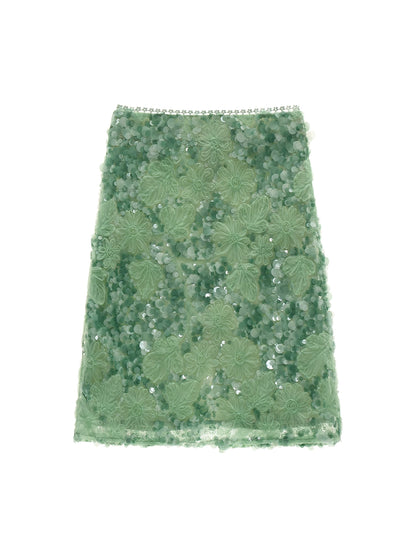 Mint Sequin Embroidered Midi Skirt