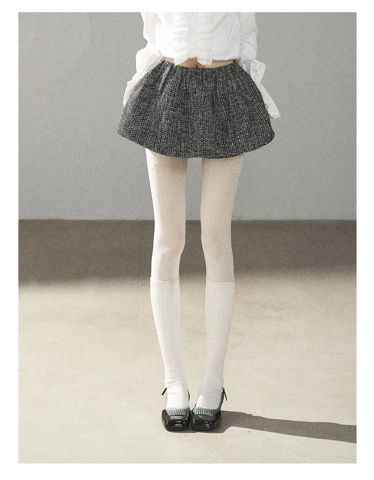 AOMALM - Black & Pearl White Tweed Jacket, Lace Blouse & Mini Skirt Set