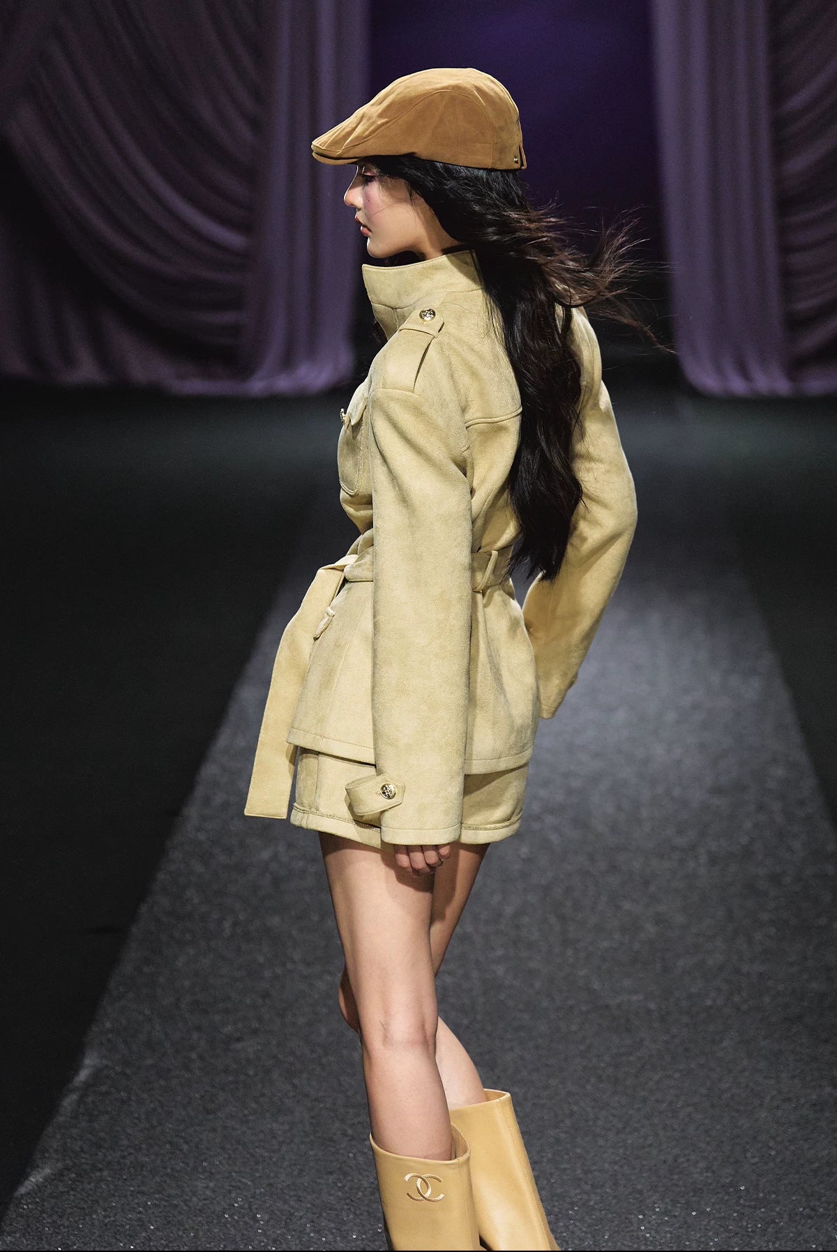 "Golden Dune" Khaki Faux Suede Jacket & Tailored Shorts Set