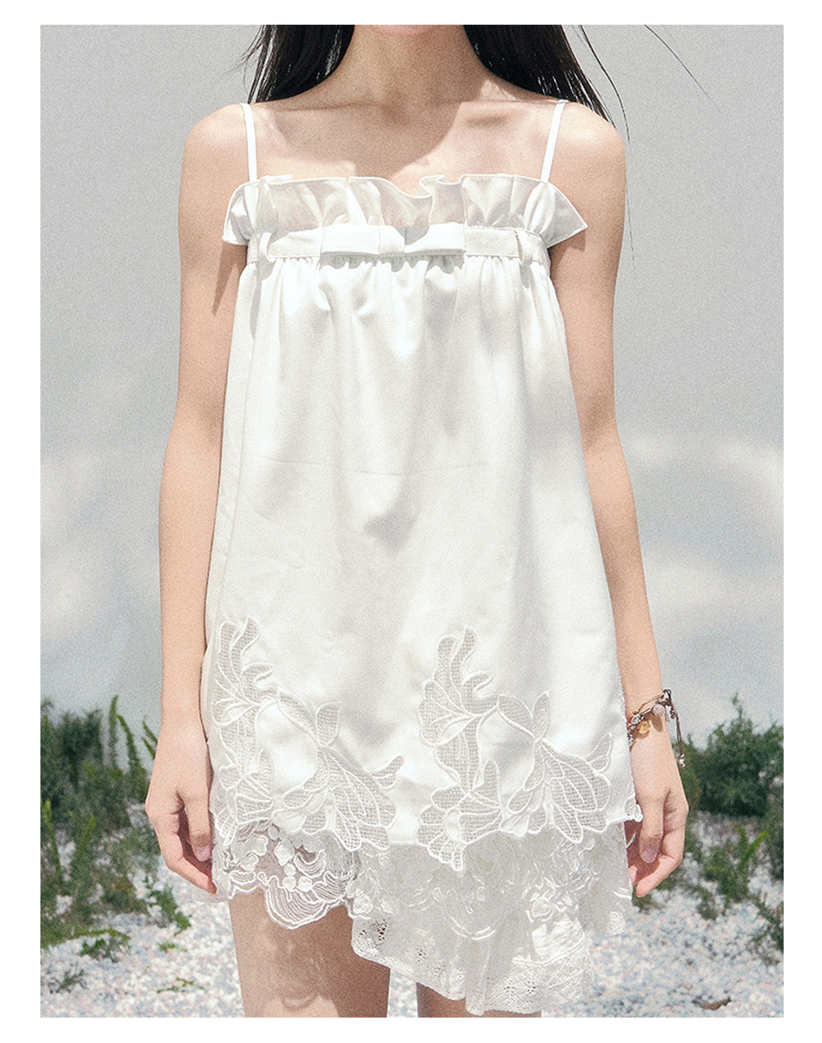 “Bouquet Summer” Camellia White Lace Babydoll Top