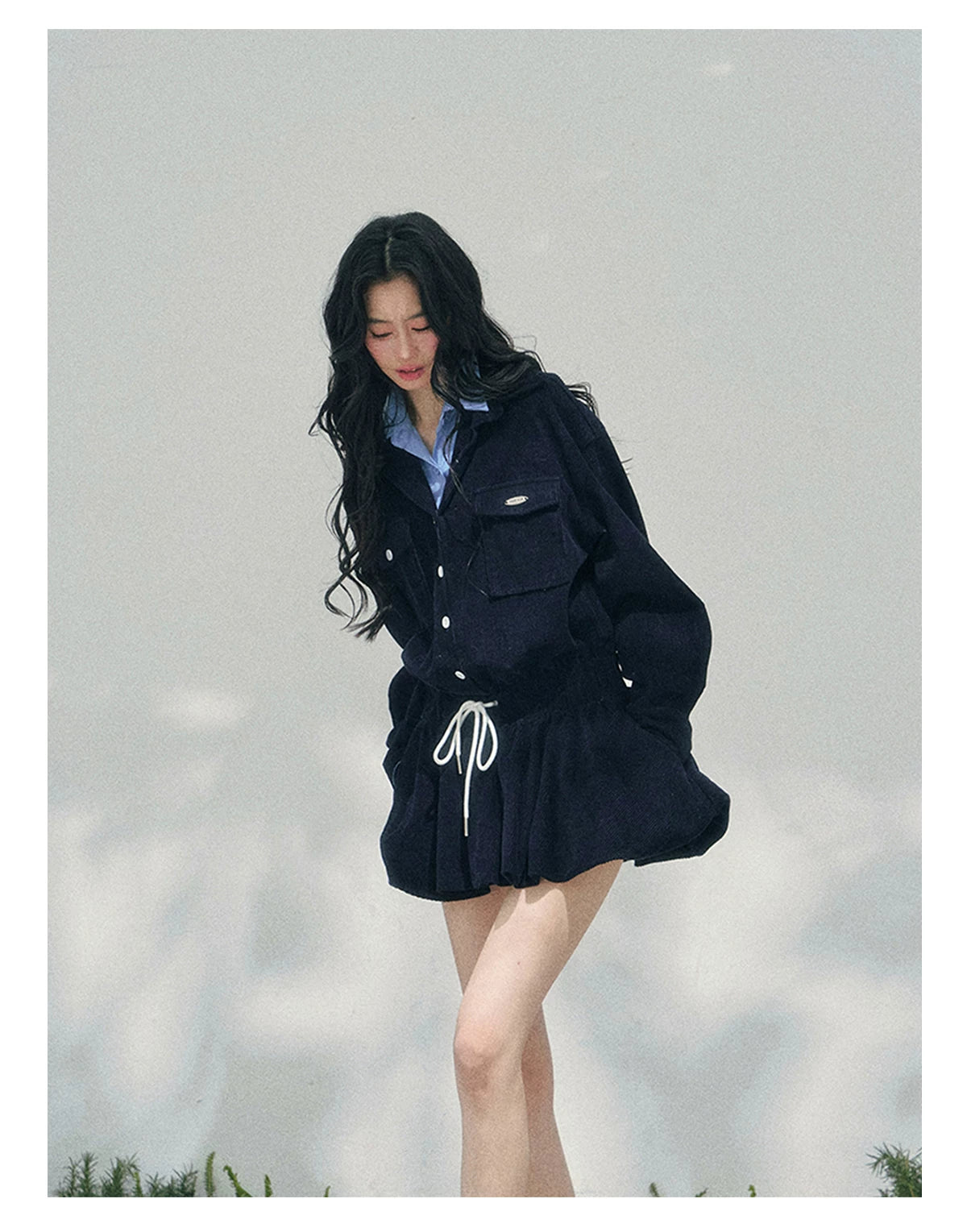 “Brewer Academy” Corduroy Bubble Hem Mini Dress