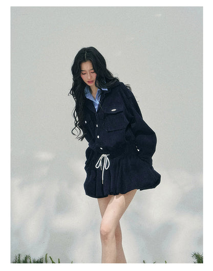 “Brewer Academy” Corduroy Bubble Hem Mini Dress