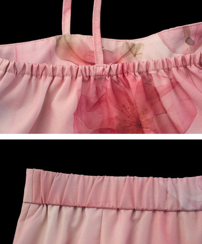 "Peach Bloom Mood" Bow Cami & Midi Skirt Set WE906