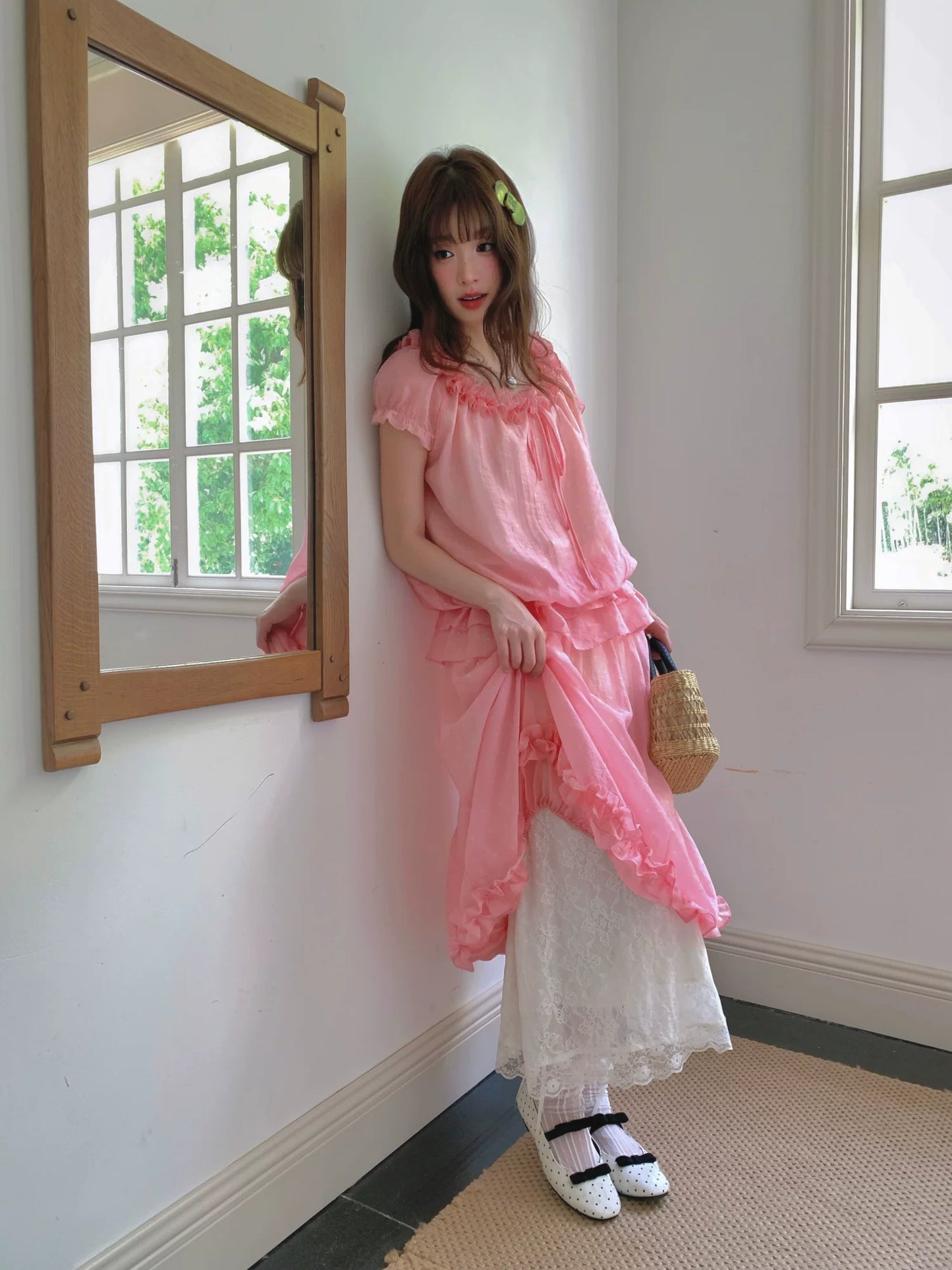 [RF] “Peach Picnic Reverie” Pink Plaid Two-Piece Skirt Set