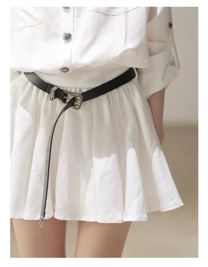 AOMALM - "Moonlight Sinks into the Sea" High-Intellect Utility Shirt Dress (Plain White / Navy Blue, with Belt & Optional Shawl)