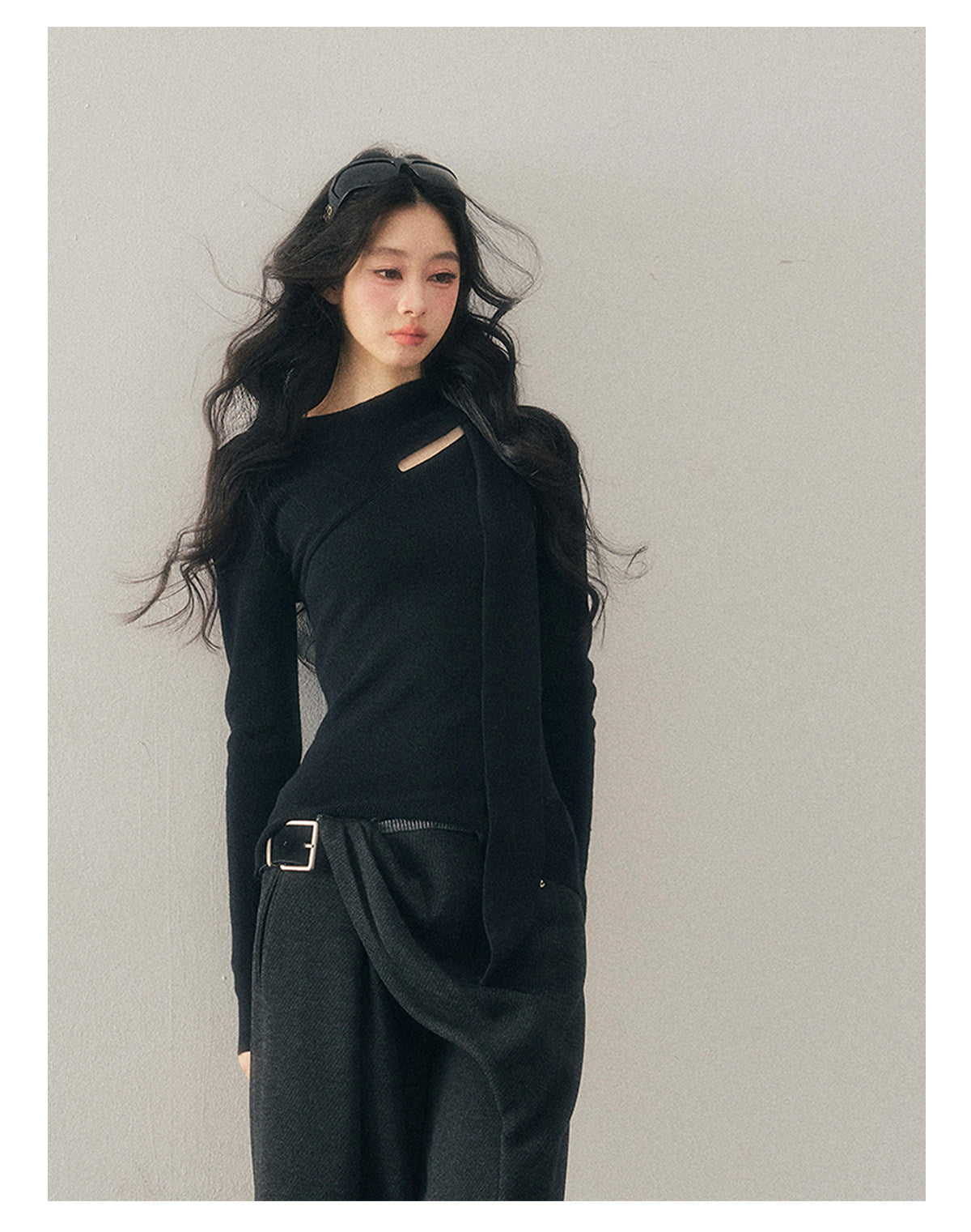 少也眼 "Dusk of Memory" Cropped Knit T-Shirt - Serene Black