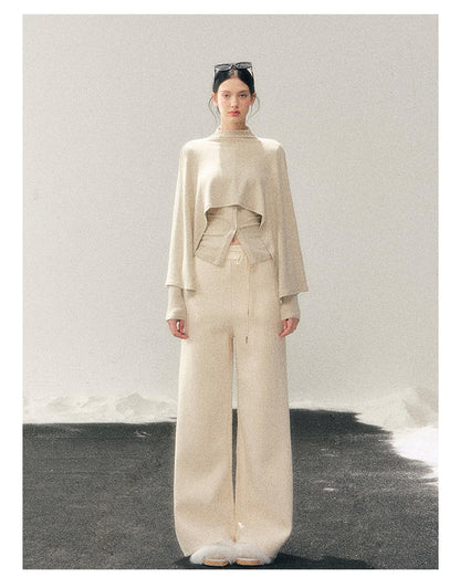 少也眼 "Moss Whisper" Ivory Two-Tone Shawl T-Shirt Two-Piece Set