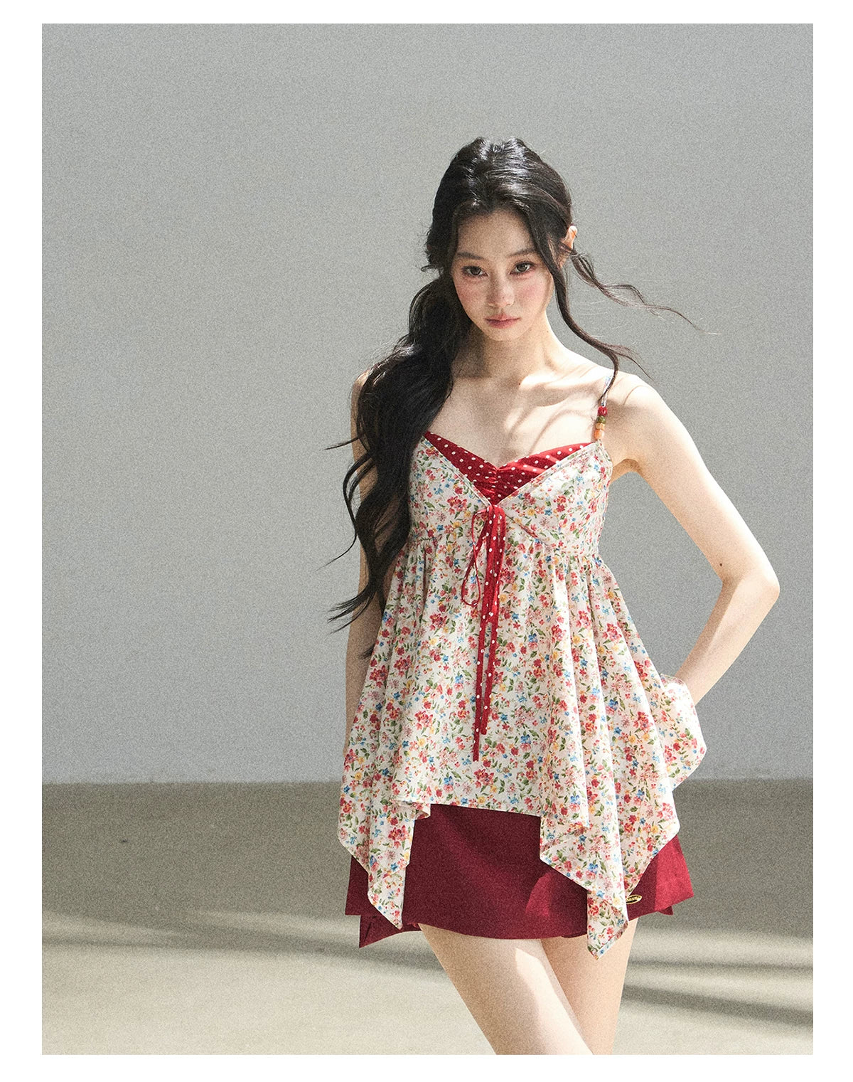 "The Unlit Spirit" High-Waisted A-Line Skort (Angora Red/ Tranquil Black)