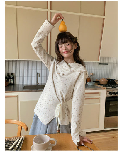 “Mocha Poetry Reverie” Ivory Polka Fringe Sweatshirt