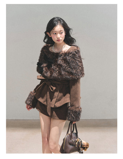 少也眼 “Drifting Through Her Dreams” – Winter Luxe Three-Piece Cape Set - Chestnut Brown 8746513