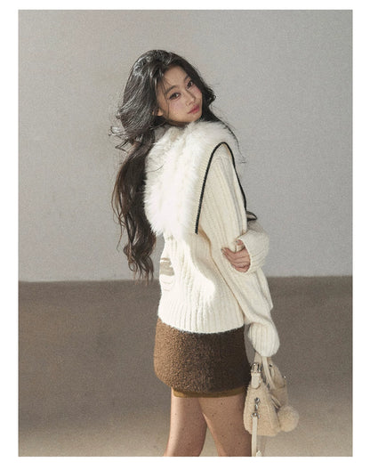 AOMALM - "Wrapped in the Evening Breeze" Milk Rice White Sailor-Collar Wool-Blend Knit Sweater