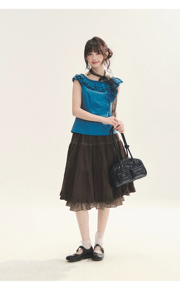 "Bluebell" Peacock Blue Lace Embroidered Fitted Sleeveless Top