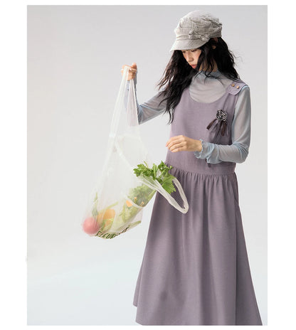 [CAN] "Violet Floral Bow" Purple Lace-Trim A-Line Pinafore Dress