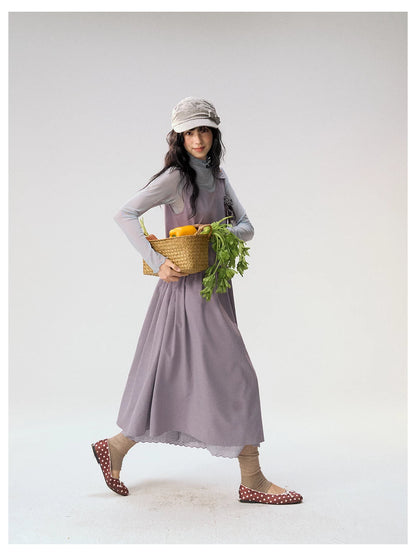 [CAN] "Violet Floral Bow" Purple Lace-Trim A-Line Pinafore Dress