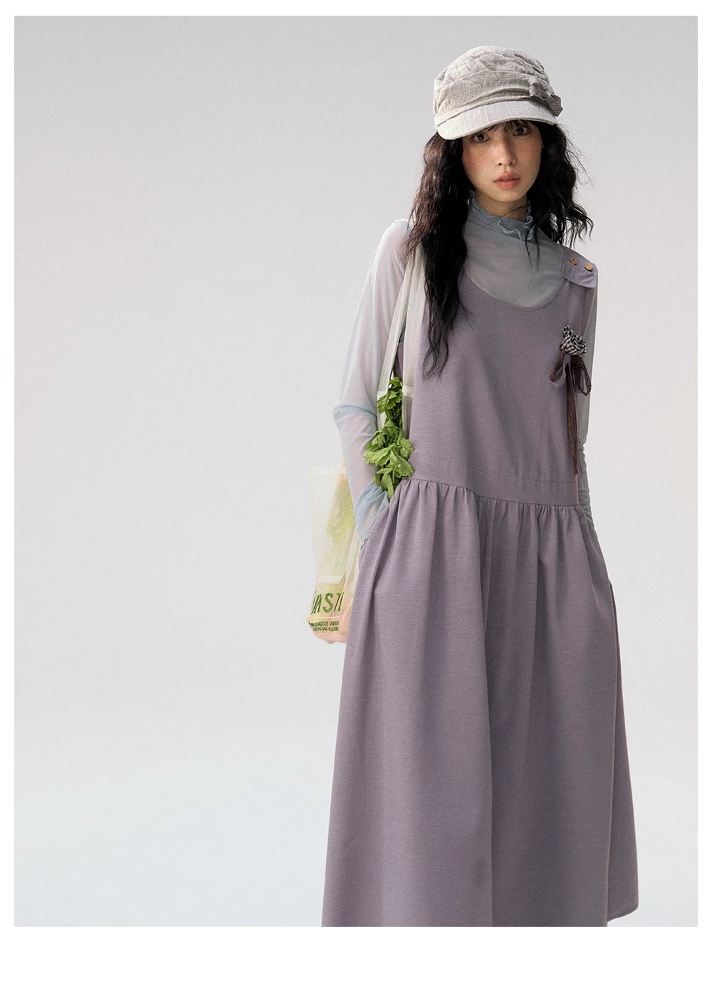 [CAN] "Violet Floral Bow" Purple Lace-Trim A-Line Pinafore Dress