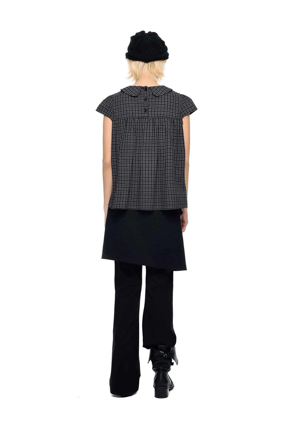 EZEK | Peter Pan Collar Gingham Shirt with Bubble Sleeves