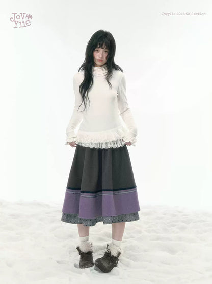 JOVYLLE - Cream Ivory Lace-Trim Turtleneck Top