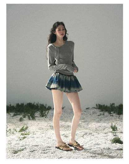 “Skin Mood” Cloud Mist Gray Ruched Asymmetrical Top