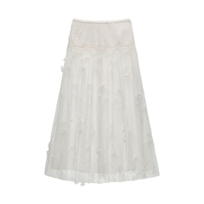 "Soft Petal Mood" 3D Floral Tulle Midi Skirt WE1002