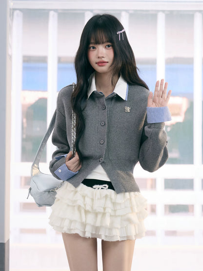 "Campus Arrival" Gray Layered Knit Sweater