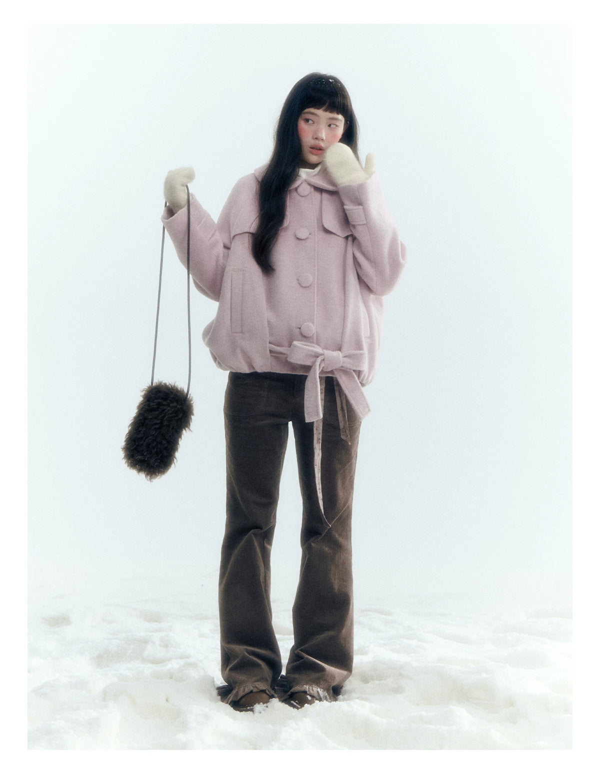 Horridale - Milk Tea Brown Floral Belt Corduroy Flare Pants