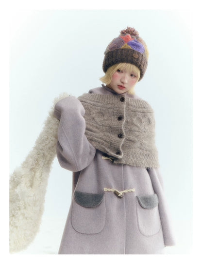 Horridale - Mist Gray Cable Knit Flower Button Shawl