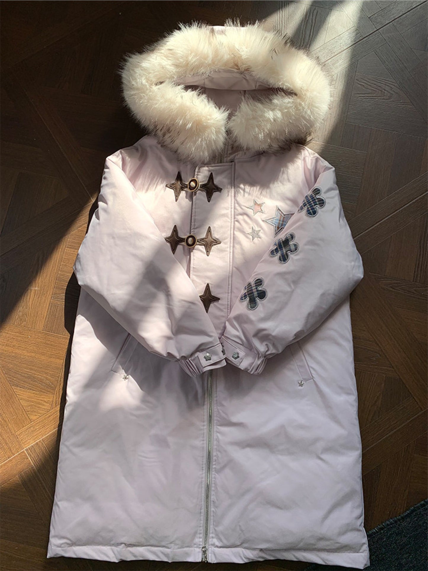 阮阮自制 - Starlight Dream Lilac Star-Trim Duck Down Coat