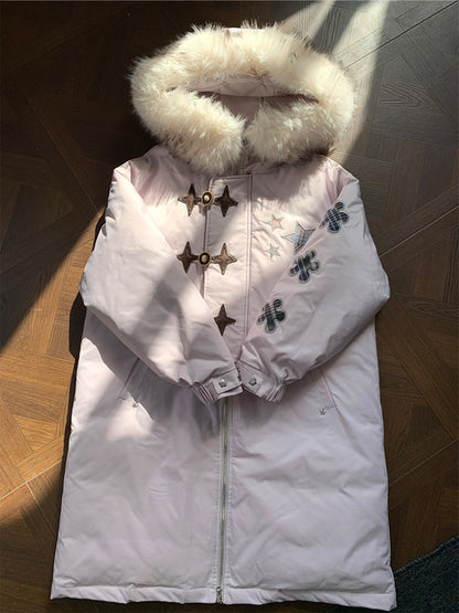 阮阮自制 - Starlight Dream Lilac Star-Trim Duck Down Coat