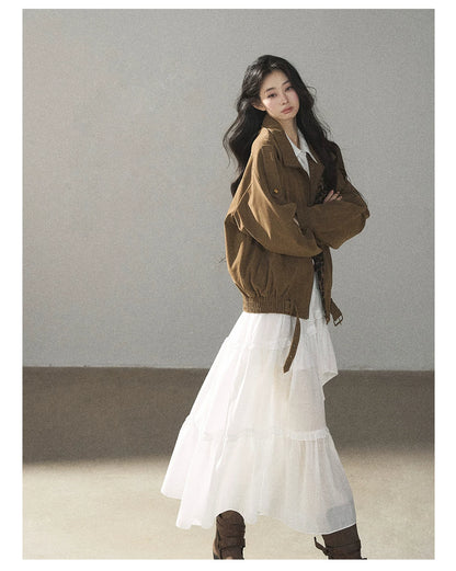 AOMALM - “Her Hemline” White Lace Shirt Dress with Belt