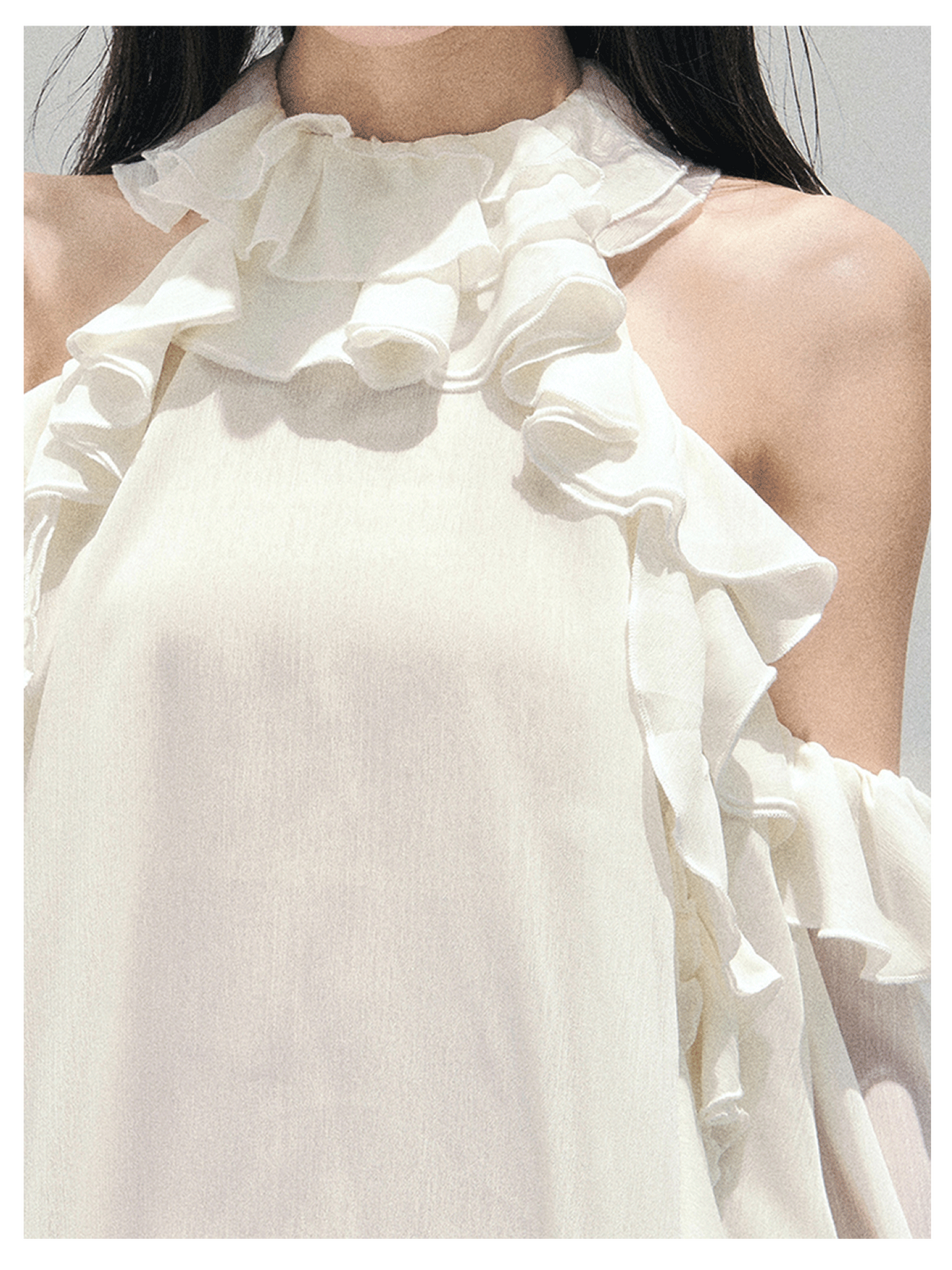 少也眼 “Heidi Heiress” Milk Apricot White Sheer Ruffle Top 142