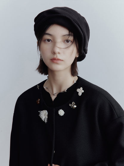FUSSED Strange Museum Linen Deconstructed Baker Boy Hat – Elegant Black FOFAC-25AW016
