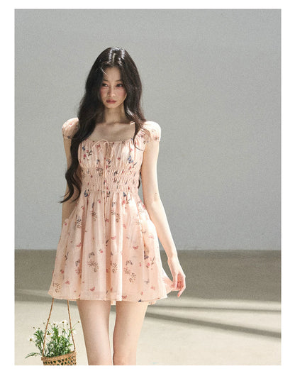 "A Meadow of Dreams" Dutch Cream Ruched Babydoll Mini Dress
