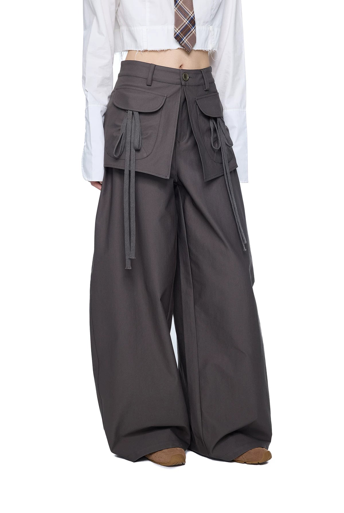EZEK | Patchwork Drawstring Wide-Leg Lounge Pants (Black / Gray)