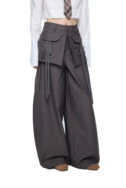 EZEK | Patchwork Drawstring Wide-Leg Lounge Pants (Black / Gray)