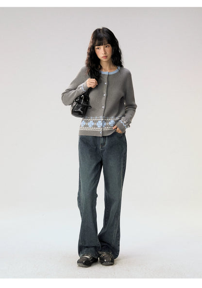 [CAN] "Witch's Wings" Gray Jacquard Knit Set (Cape Shawl / Cardigan)