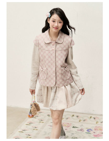 [RF] Vintage Floral Patchwork Knit Bubble Skirt in Blush Pink