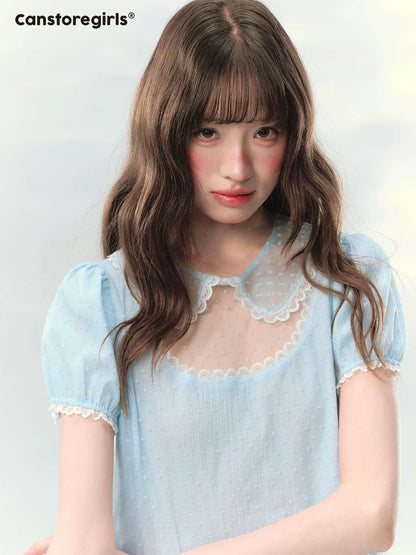 “Ice Blue Polka Dream” Blue Polka Dot Tiered Mini Dress