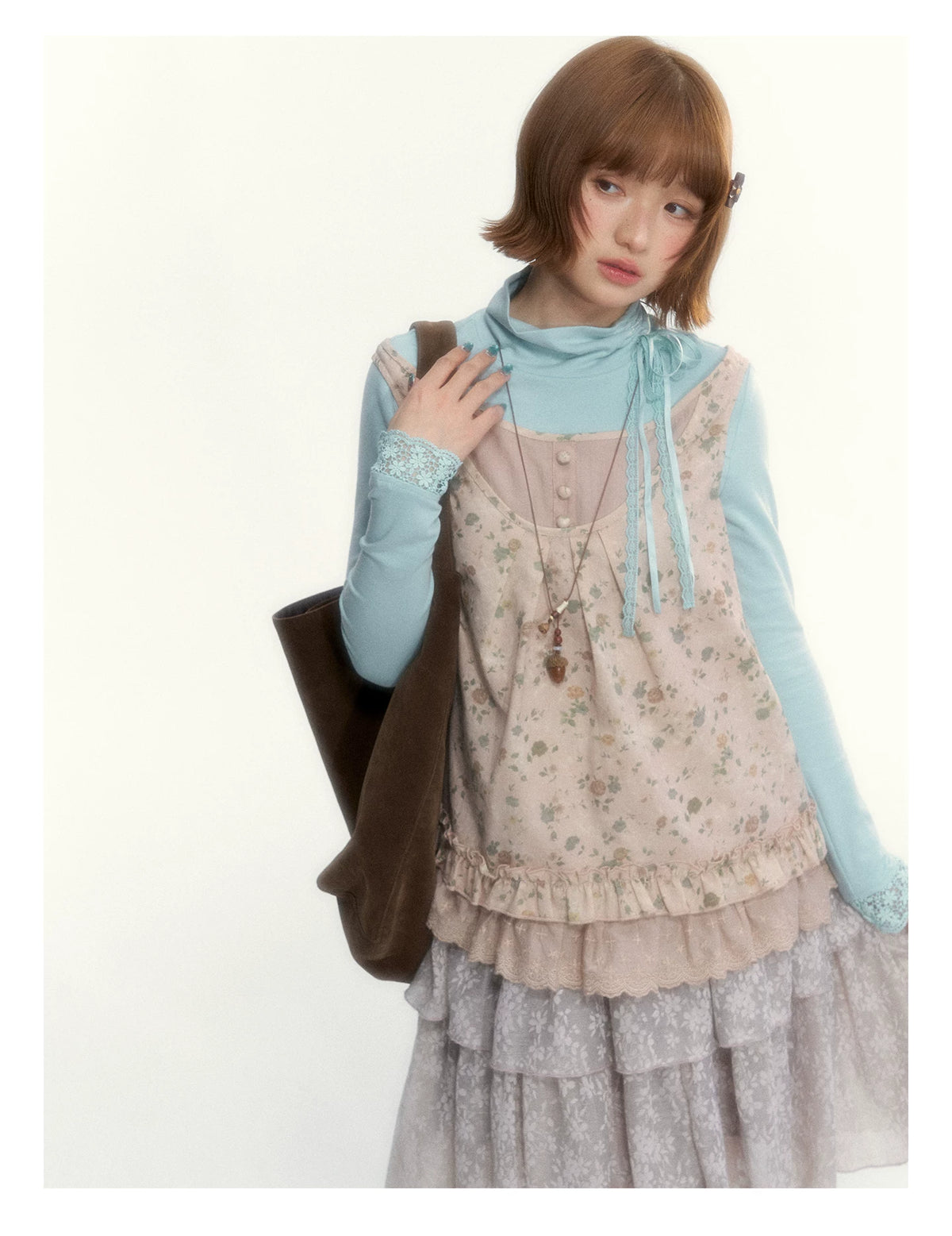 "Petals from a Forgotten Dream" Sweet Apricot Pink Floral Lace Ruffle Off-Shoulder Top