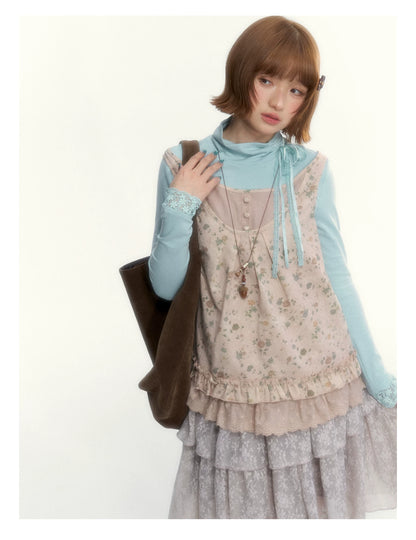 "Petals from a Forgotten Dream" Sweet Apricot Pink Floral Lace Ruffle Off-Shoulder Top