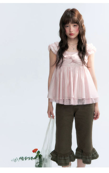"Forest Cocoa" Dark Coffee Green Flare Capri Pants