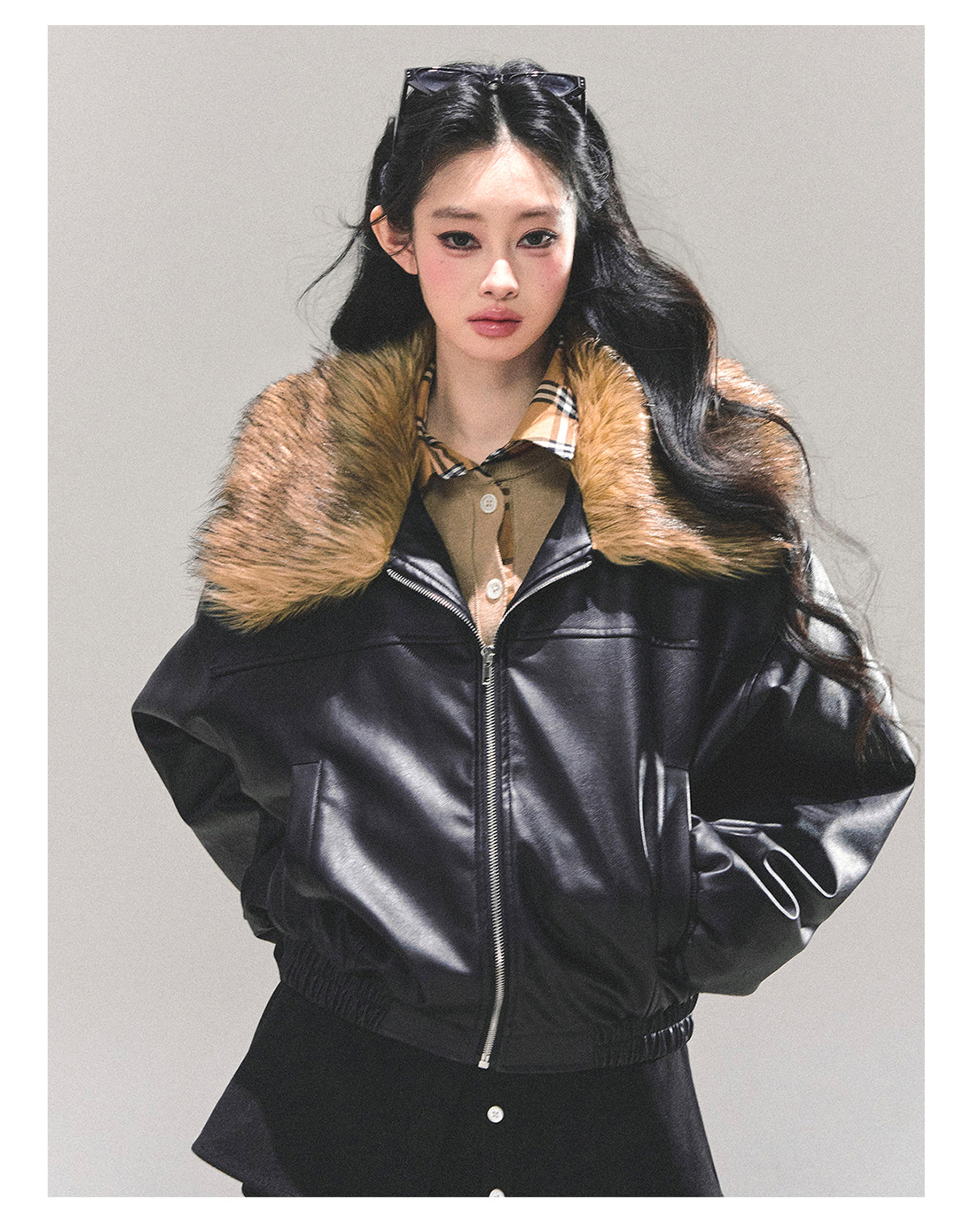 少也眼 "Whispers of a Snowy Night" Quilted PU Leather Jacket 54634864