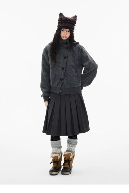 EZEK | Preppy Hooded Wool Blend Jacket with Button Front