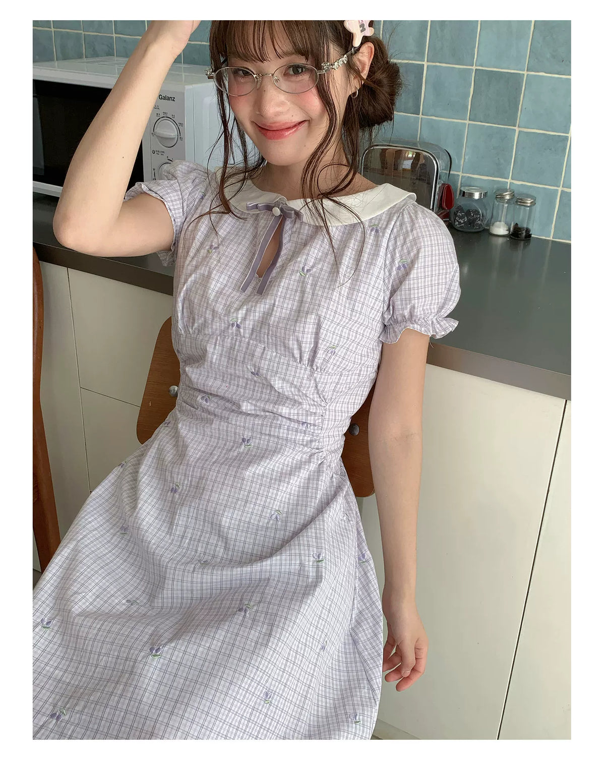 [RF] “Taro Milk Pudding” Purple Plaid Ruffle Midi Dress