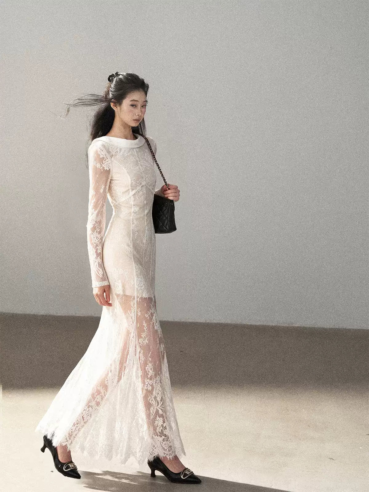 AOMALM - Moonlight White Backless Lace Maxi Dress