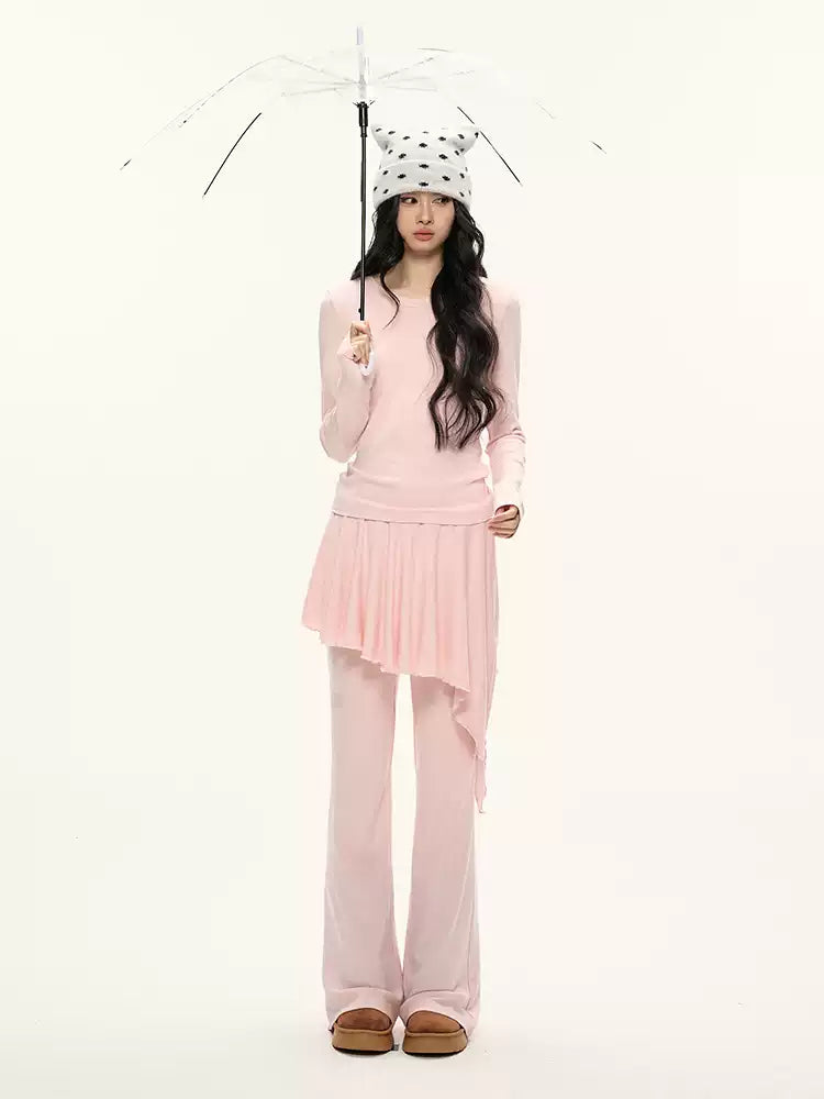 JN's DESIGN - Pink Slim-Fit Faux Two-Piece Long-Sleeve Set