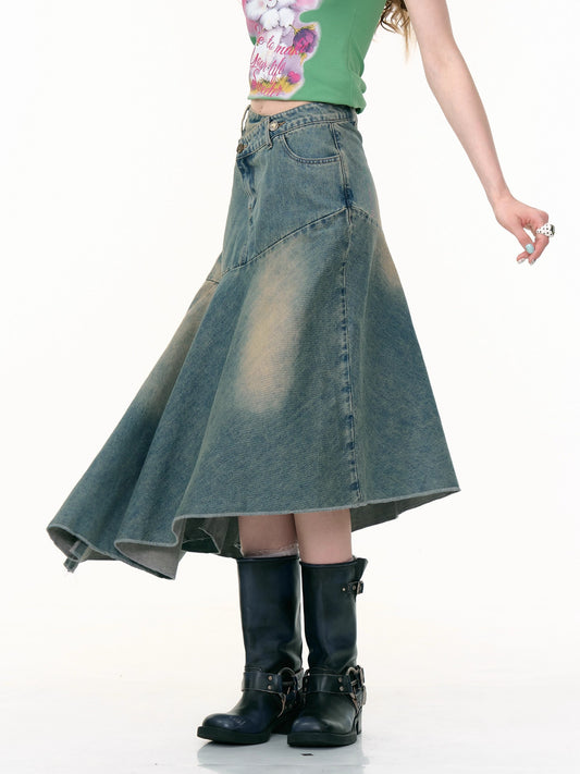 ZiziFei - Asymmetrical High-Waist Denim Skirt