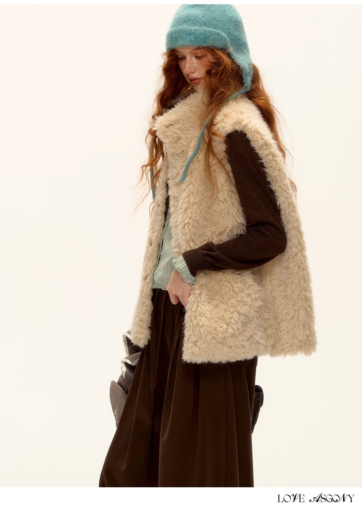 ASGONY - Reversible Plaid & Faux Fur Stand-Collar Vest