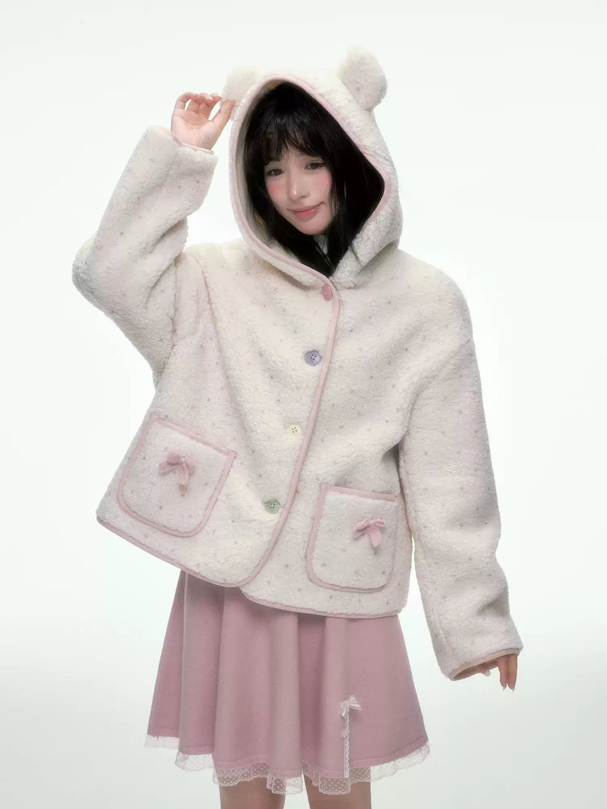 BIBIBENCY - Ivory Faux Shearling Cropped Jacket