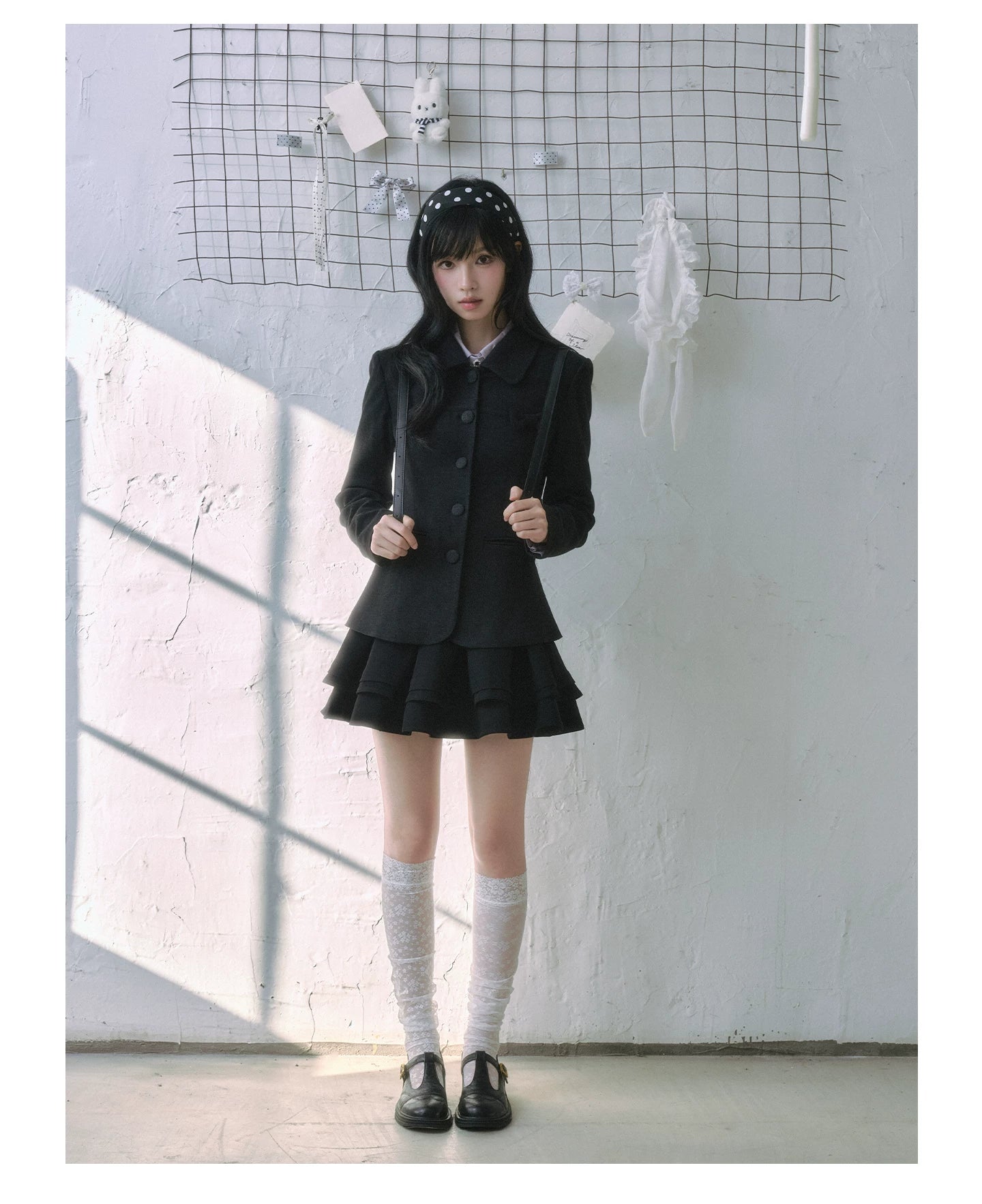 "Showa Girl" Tailored Layered Collection (Blazer / High-Waist Skirt / Victorian Shirt / Mesh Overlay Skirt)